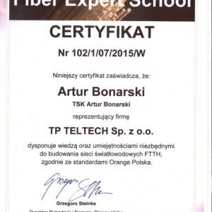 certyfikat Fiber Expert School dla Artur Bonarski