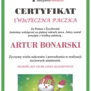 certyfikat Świąteczna Paczka Artur Bonarski